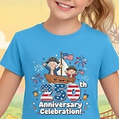  Mädchen 3D Grafik 250-jähriges Jubiläum T-Shirt Kurzarm 3D-Druck Sommer Frühling Sport Mode Streetwear Kinder 4-12 Jahre Rundhalsausschnitt Lässig Täglich Outdoor Normale Passform