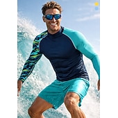  בגדי ריקוד גברים מגן מפריחה חולצת שחייה מופשט UPF50+ הגנת UV ייבוש מהיר שרוול ארוך בגדי ים מגן מפריחה גלישה שייט בקאנו חוף קיץ