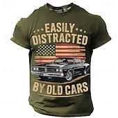  Vatertagsgeschenk für Oldtimer-Fans: Klassisches Muscle-Car, Vintage-T-Shirt mit US-Flagge, grün, Größen S, M, L, XL, XXL, XXXL