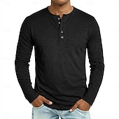 abordables camisetas basicas-Hombre Henley Shirt Tee Camiseta 100% algodón Manga Larga Color sólido Plano Un Color Moda Design Casual Botones Puro Henley Casual Diario Exterior Verano Primavera Otoño Negro Blanco Azul Marino