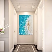 cheap Landscape Paintings-Handmade Oil Painting Canvas Wall Art Decoration Abstract Texture Painting  Blue Sea Beach Vacation Style Living Room Entrance Hall Decoration Home Decor Rolled Frameless Unstretched Painting