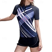 billige One Pieces Rash Guards-Dame Rash-guard 2 deler Badedrakter Lapper Ta igjen glidelåsen UV Beskyttelse Elastisk Kortermet Badetøy Badedrakt Surfing Snorkling Svømming Sommer