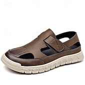 economico Sandali casual-sandali comodi da uomo in similpelle marrone, cinturino regolabile con gancio e passante, design traspirante con aperture, scarpe casual da tutti i giorni per camminare e viaggiare