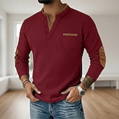 halpa Vohvelineule T-paita-Miesten Vohveli tee Vohveli Henley-paita Pitkähihainen V kaula-aukko Henley Syksy 봄 &amp; Syksy Yhtenäinen väri Muoti Perus Vapaa-aika väärennetty kaksiosainen Kausaliteetti Katu Urheilu Vaalean sininen