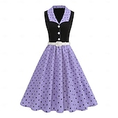 halpa Mekot-1950-luku Retro / vintage rockabilly Keskipäivä Swing -mekko Flare mekko Hihaton Pistekuvio Muotoonommeltu Keinu Naamiaispuku Naisten Karnevaali Ystävänpäivä Naamiaiset Loma Arkikäyttö Tyttöjen