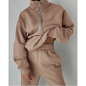  Women's Tracksuit Sweatsuit 2 Pieces Half Zip Fleece Pullover Warm Breathable Soft Sportswear Activewear Rosy Pink Light Green Blue Long Sleeve Athleisure Casual