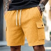 abordables Bermudas estilo casual-Hombre Pantalón corto Pantalones cortos casuales Pantalones cortos de pana Correa Bolsillo Con Texturas Plano Comodidad Transpirable Longitud de la rodilla Casual Exterior Playa Vacaciones Moda Negro