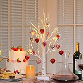 cheap Valentine's Day-Valentine's Day Decor Lighted Birch Tree with Heart Ornaments, Romantic Heart-Shaped Birch Tree Lamp, Tabletop Artificial Trees Lights for Indoor Decor, Cozy LED Mood Lighting for Home Decor