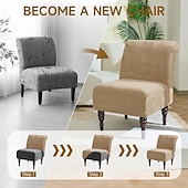 cheap Futon Sofa Cover-Velvet Armless Accent Chair Cover, Soft Stretch Accent Chair Slipcovers Without Arms Removable Armless Chair Furniture Protector Covers for Living Room/Dining Room/Hotel