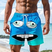 preiswerte Retro Vintage &amp; Ethik-Herren Optische Täuschung 3D Zeichentrick Lächelndes Gesicht Badehosen Badeshorts Boardshorts Mittlere Taille Hawaiianisch Lustig Strandurlaub Seitentaschen Netzfutter Elastischer Kordelzug in der