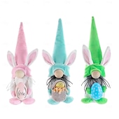 abordables Juguetes novedosos-Rellenos de canasta de Pascua 3 paquetes de gnomos de conejo de peluche decoraciones de Pascua para el hogar Tomte de primavera con orejas de conejo decoración de bandeja de varios niveles adornos