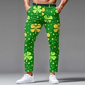economico Pantaloni per il giorno di San Patrizio-Pantaloni da uomo per il Giorno di San Patrizio Quattro Foglie Trifoglio Pantaloni colorati in gradiente Pantaloni da abito Pantaloni da completo vita media Vintage Retro Festa Slim Fit Pantaloni con