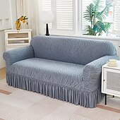 voordelige Sofadoek-Sokkenhoes van elastische jacquardstof met rokzoom, geschikt voor L-vormige banken, hoekbeschermer voor woonkamerbanken, antislip, wasbaar en stofwerend. Geschikt voor 1, 2, 3 of 4 zitplaatsen.
