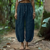cheap Luxury Bottoms-Women's Trousers Summer Pants Baggy Pants Vacation Fashion Casual Daily Full Length Mid Waist Solid Color Plain Drawstring Pocket Wide Leg Comfort Quick Dry Soft Inelastic Streetwear Beach Holiday