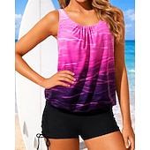 preiswerte Surfen Tankinis &amp; Bikinis-Damen Geraffter Tankini 2 Teile Tropisch UV Schutz Elastisch Ärmellos Bademode Surfen Strand Schwimmen Sommer