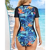 levne Rash guardy One Piece-Dámské Ochrana proti vyrážce Plavky Jednodílné díly Tropický vzhled Krátká noha Ochrana proti UV záření Rychleschnoucí Elastický Krátký rukáv Plavky Surfování Plážové Plavání Léto