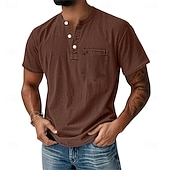 Χαμηλού Κόστους Casual Tee Henley-Ανδρικά Πουκάμισο Henley Πουκάμισο 100% Cotton Acid Wash Μπλουζάκι Μπλουζάκι Κοντομάνικο Ρετρό / Βίντατζ Καθημερινό Αγχωμένος Πεπαλαιωμένο Στυλ Πλυμένο Χένλι Causal Καλοκαίρι Άνοιξη Φθινόπωρο
