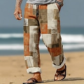 economico Pantaloni casual stampati da uomo-Per uomo Geometrico Blocco di colori Patchwork Pantaloni Pantaloni casual Pantaloni Larghi Misura del girovita medio Moda Casa All'aperto Vacanza Coulisse elastica in vita Pantaloni tipo lino con