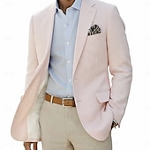  Homens Jaqueta Blazer Colar de entalhe Leve Casual Listrado Blazer de algodão seersucker Rosa Azul Céu sábio Moderno Dois botões de peito simples