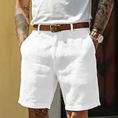 economico Attività commerciale-Per uomo Shorts Shorts di Lino Shorts eleganti Pantaloncini Estivi Cerniera Tasca Tinta unita Comodità Traspirante Lunghezza al ginocchio Quotidiano Abbigliamento casual alla moda Affari Moda Casual