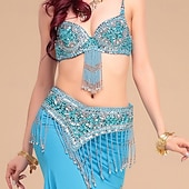 preiswerte Bauchtanzkleidung-Samba Dancewear Tiefblaues Ornamental Beaded Pailletten Bauchtanz-Set Leistungskostüm