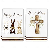 billige påske-2 stk. kjøkkenhåndklær med påskehare-trykk, vaskbare vårhåndklær med påskehare &amp;eggmønstre, moderne gårdshus rektangulære oppvaskkluter egnet for vårsesongdekorasjonsgave