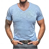billige grunnleggende t-skjorter-Herre T-skjorte 100 % bomulls-T-skjorte Kort Erme V-hals Sommer Vår &amp; Vinter عادي Pit Strip Mote Designer Grunnleggende Grunnleggende Myk Avslappet Feriereise Gate Svart Stein Grønn Topp T-skjorte