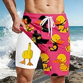  Per uomo Cartoni animati Anatra Dito medio Pantaloncini foderati Pantaloncini da bagno 2 in 1 Pantaloncini da mare Misura del girovita medio Hawaiano Divertente Vacanza al Mare Tasche Laterali Con