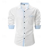 economico Camicie eleganti da uomo-Per uomo Camicia Camicia elegante Camicia con Bottoni Tinta unica Quotidiano Affari Blu chiaro Nero Bianco Rosa Manica Lunga Collo ripiegato Tutte le stagioni Abbigliamento Patchwork