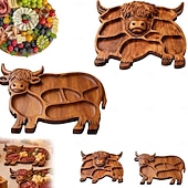 Недорогие Хранение на кухне-Деревянная доска для закусок в виде шотландской коровы, деревянное блюдо для еды в виде коровы, деревенская сервировочная доска в стиле фермерского дома, поднос для закусок, фруктов, мяса и сыра для