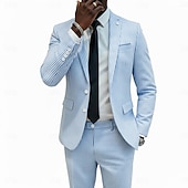 abordables Costumes semi-formels-Pour des hommes Costumes en seersucker Mariage à la plage Mariage de printemps Rose Claire Bleu Ciel Printemps &amp; Été Costume / Tailleur Revers Cranté Occasionnel Formel Rayé Coupe Slim 2 pièces