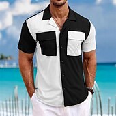 cheap Men's Work Shirts-Men's Shirt Waffle Shirt Casual Shirt Work Shirt Button Up Shirt Blue Black Green khaki Gray Short Sleeve Plain Cuban Collar Casual Daily Front Pocket Clothing Apparel Elegant Fashion Casual