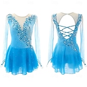 abordables Robes de Patinage Artistique-Robe de patinage artistique Femmes Patinage Robe Bleu marine Noir Jaune Patchwork Trou de pouce Élastique Entraînement Compétition Tenue de Patinage Classique cristal pailleté manche longue Patinage