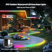abordables Bandes Lumineuses Intelligentes-Lumières néon LED RGB+IC, lumières LED avec télécommande &amp;Contrôle via application, étanche IP65, compatible avec une utilisation extérieure, synchronisation musicale, design personnalisable, ruban