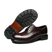 cheap Classic Dress Shoes-Men's Dark Brown Leather Lace-Up Shoes – Elegant Faux Leather Wedding Footwear for Formal Ceremonies