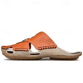 economico Sandali casual-sandali da uomo in similpelle marrone, tomaia cucita a mano, plantare comodo, stile casual rilassato, adatti per il tempo libero estivo e per l'uso interno