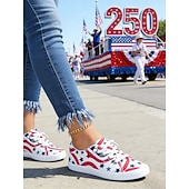  Η 250η Επέτειος των Ηνωμένων Πολιτειών Γυναικεία Sneakers με Εκτύπωση Σημαίας ΗΠΑ – Κλασικά Παπούτσια Canvas με Δέσιμο και Μαλακό Πάτο για Πατριωτικό Στυλ Παρελάσεις Φεστιβάλ Βόλτες και Καθημερινή