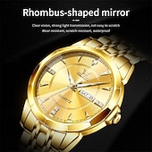 billige Kvartsklokker-Ny Olevs herreklokke for forretningsbruk, kvarts, med lysende kalender og ukevisning, diamantbesatt, uformell og moteriktig vannavstøtende sportsklokke for menn