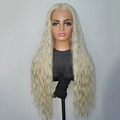 cheap Human Hair Lace Front Wigs-Brazilian Hair 100% Virgin Human Hair 13x4 Lace Front Human Hair Wig Curly Water Wave Ash Blonde Wig with Baby Hair Natural Hairline 5x5 Closure Glueless Pre-Plucked For Women