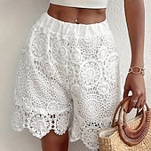 economico Pantaloncini corti-Per donna Shorts Pantaloncini Estivi Shorts da Spiaggia Vacanza Moda Casual Quotidiano Corto Misura del girovita medio Pizzo Elastico in vita Comodità Morbido Traspirante Inelastico Abbigliamento
