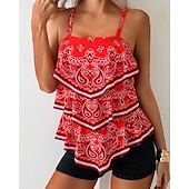 economico Surfing Tankinis &amp; Bikinis-Per donna Standard Costume da bagno Tankini 2 pezzi Paisley Stampato Boyleg Asciugatura Rapida Elastico Senza Maniche Costume da Bagno Costume da bagno Surf Spiaggia Nuoto Estate