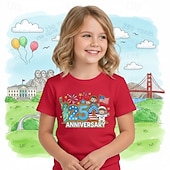  Mädchen 3D Grafik 250-jähriges Jubiläum T-Shirt Kurzarm 3D-Druck Sommer Frühling Sport Mode Streetwear Kinder 4-12 Jahre Rundhalsausschnitt Lässig Täglich Outdoor Normale Passform