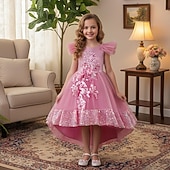 preiswerte Blumenmädchenkleider-Blumenmädchenkleid Mädchen Formelle Kleidung Hochzeitskleidung Party Hochzeit Formell Prinzessin Kleid für die Erstkommunion Pailletten Patchwork Einfarbig Kurze Ärmel Rundhalsausschnitt Blau Rosa Ab