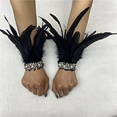 Χαμηλού Κόστους αξεσουάρ-Καρναβάλι 2026 Ρίο Καρναβάλι Σαμπά Αξεσουάρ Γυναικείου Μαύρου Φτερού Περιβραχιόνια με Δαντέλα Μαργαριταριού 1 Ζευγάρι Φυσικά Φτερά Περιβραχιόνια Βραχιόλια Κοστούμι Επίδειξης Φεστιβάλ Βραζιλίας