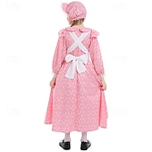  250º Aniversario de EE. UU. Siglo 19 década de 1800 Vestido de la pradera Conjunto de gorro y delantal Larga Chica pionera Colonial Pionero Guerra Revolucionaria Floral Disfraz Chica Víspera de Todos