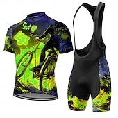 Χαμηλού Κόστους Ανδρικά σύνολα ένδυσης-Ανδρικά Φανέλα ποδηλασίας Αθλητική φανέλα και σορτς ποδηλασίας Κοντομάνικο Ποδηλασία Βουνού Ποδηλασία Δρόμου Καλοκαίρι Άνοιξη Θαλασσί Ρουμπίνι Βυσσινί Κινούμενα σχέδια Πεπαλαιωμένο Ποδήλατο