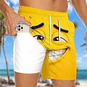 economico Retro Vintage &amp; Etica-Per uomo Illusione ottica Fantasia "Cartone 3D" Faccia arrabbiata Pantaloncini foderati Pantaloncini da bagno 2 in 1 Pantaloncini da mare Misura del girovita medio Hawaiano Divertente Vacanza al Mare