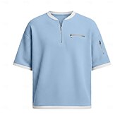 Недорогие Вафельная трикотажная футболка-Мужчины Футболка с вафельным рисунком Футболка С короткими рукавами Хенли Лето Весна Весна лето Сплошной цвет Мода Оригинальный рисунок На каждый день Многослойный поддельные две части