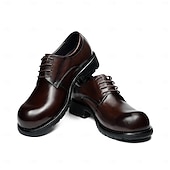 cheap Classic Dress Shoes-Men's Dark Brown Leather Lace-Up Shoes – Elegant Faux Leather Wedding Footwear for Formal Ceremonies