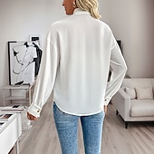 お買い得  無地のブラウス-女性用 ドレスシャツ ボタンアップシャツ ブラウス スパンコール ボタン エレガント スタイリッシュ レトリ／ヴィンテージ 長袖 シャツカラー レギュラートップス 日常 お出かけ パーティー衣装 ホワイト 春 秋